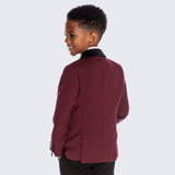 Boys Burgundy Tuxedo Slim Fit Shawl Lapel 5-Piece Set for Kids Teen Children - Wedding