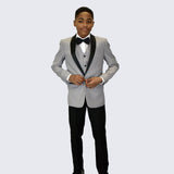 Boys Grey Tuxedo Slim Fit Shawl Lapel 5-Piece Set for Kids Teen Children - Wedding