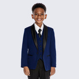 Boys Indigo Blue Tuxedo Slim Fit Shawl Lapel 5-Piece Set for Kids Teen Children - Wedding