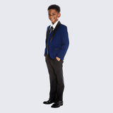 Boys Indigo Blue Tuxedo Slim Fit Shawl Lapel 5-Piece Set for Kids Teen Children - Wedding