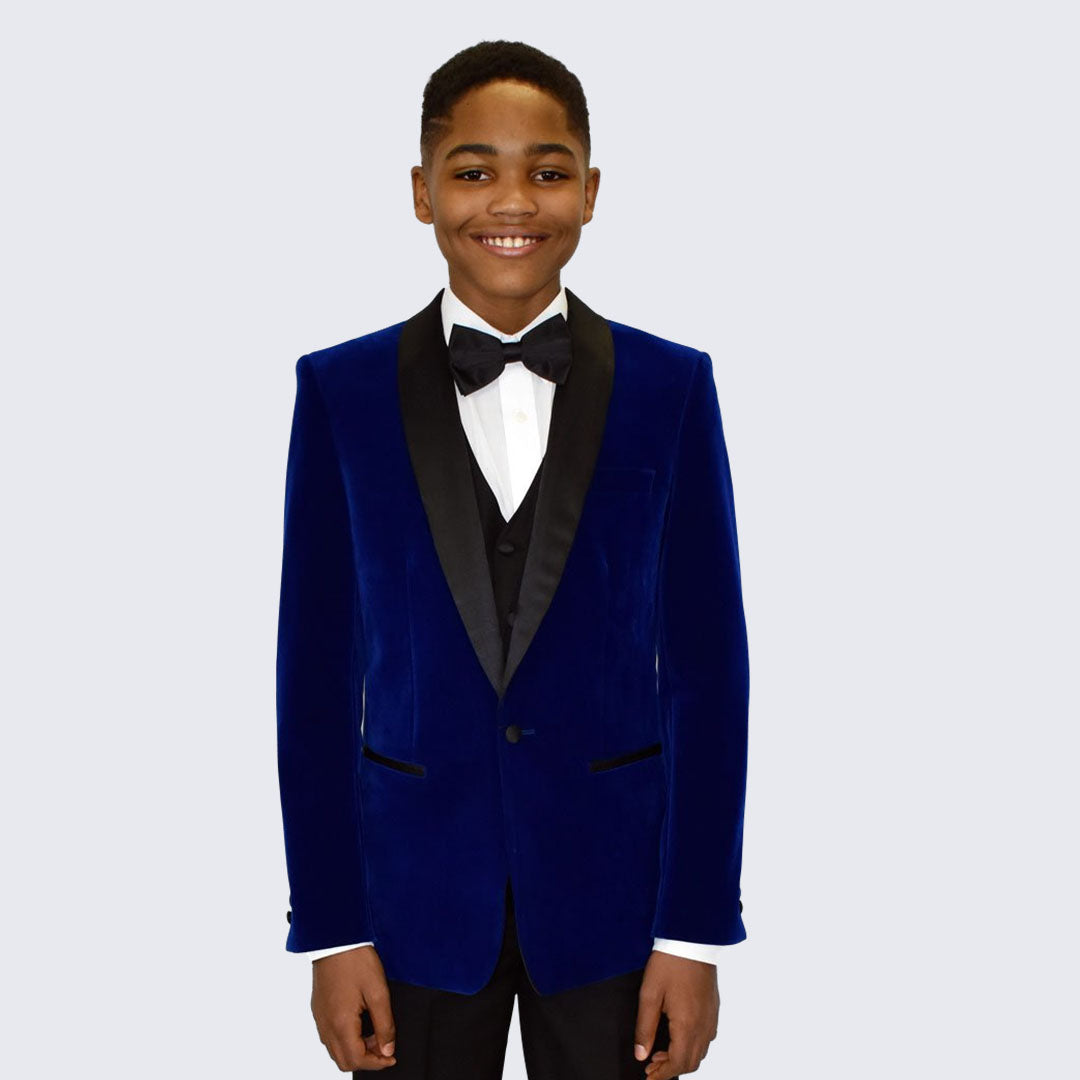 Boys Royal Blue Velvet Blazer Slim Fit for Kids Teen Children