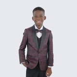 Burgundy Paisley Boys 5pc Tuxedo Set for Kids Teen Children - Wedding