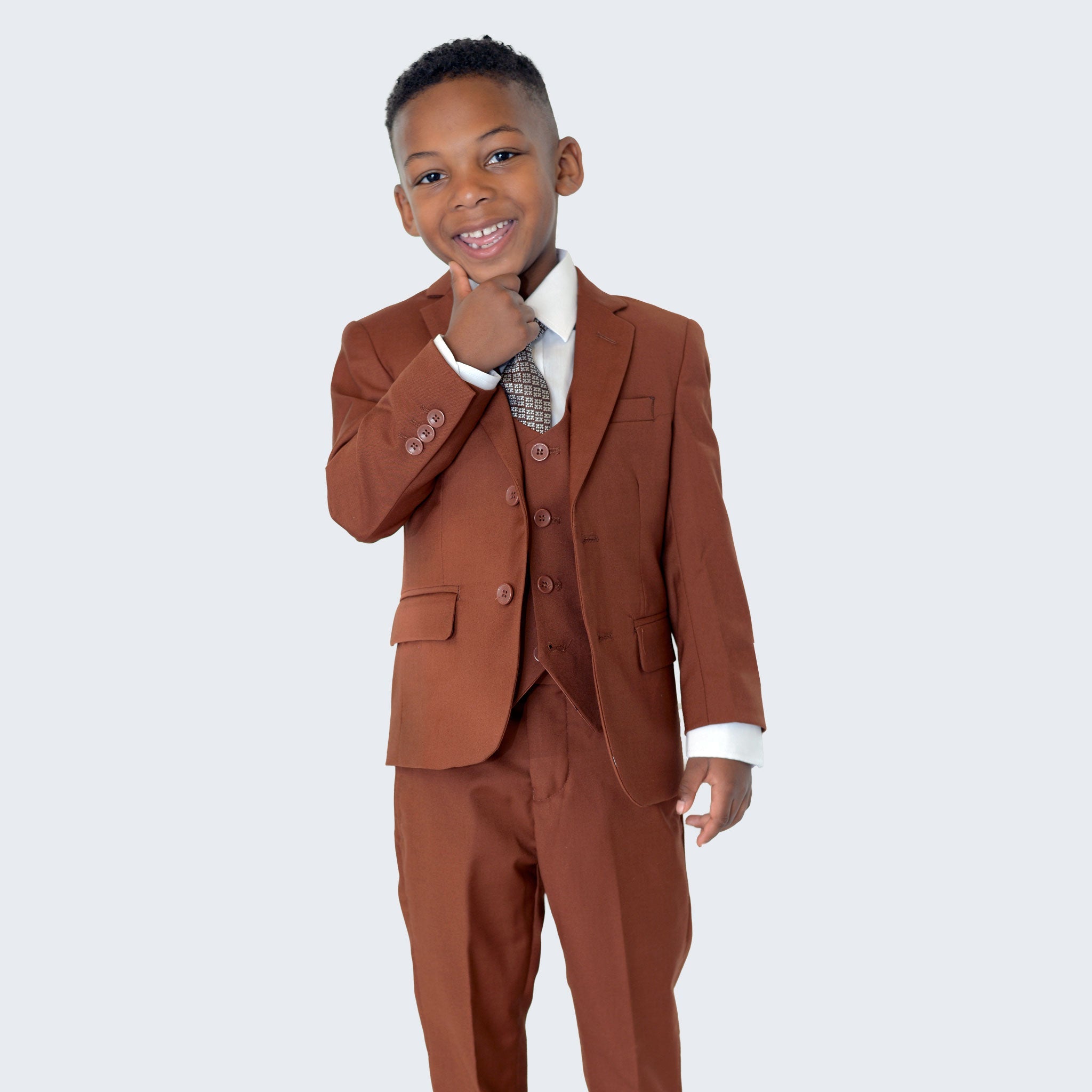 Stacy Adams Boy's 5pc Solid Suit - Light Brown / 2 Stacy Adams Boy's 5pc Solid Suit - Light Brown / 2