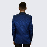 Boys Navy Blue Fancy Pattern Tuxedo 5-Piece Set for Kids Teen Children - Wedding