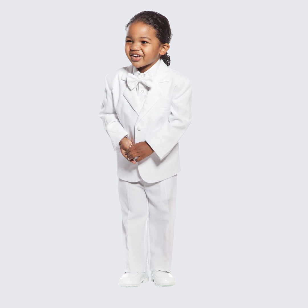 Boys White Tuxedo 5-Piece Set for Kids Teen Children Ring Bearer