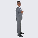 Boys Mid Gray Suit Slim Fit 5-Piece Set by Perry Ellis for Kids Teen Children - Wedding