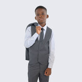 Boys Mid Gray Suit Slim Fit 5-Piece Set by Perry Ellis for Kids Teen Children - Wedding