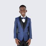 Blue Paisley Boys 5pc Tuxedo Set for Kids Teen Children - Wedding