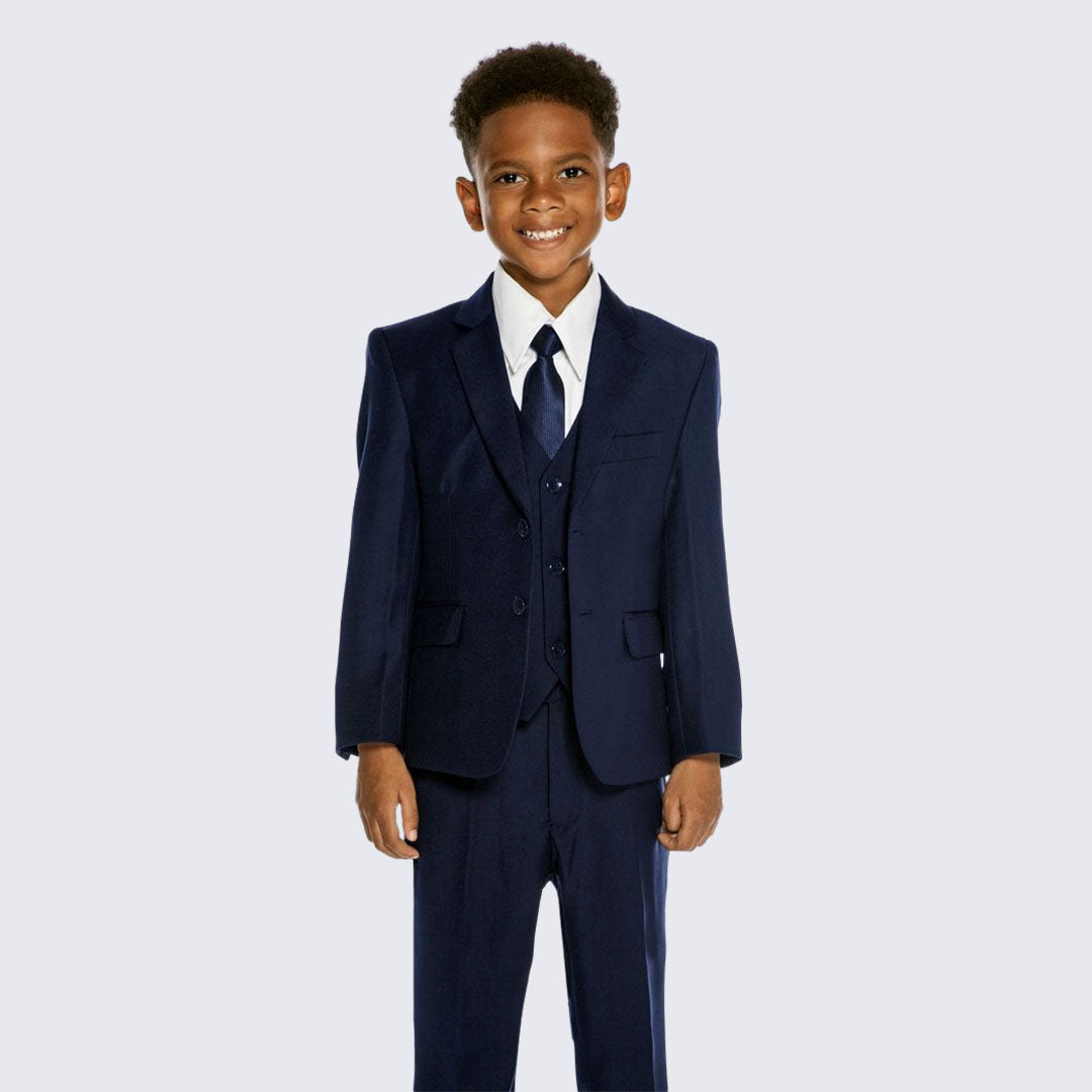 Boys Navy Suit 5-Piece Set High Quality Kids Toddler - Main Image