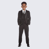 Boys Black Tuxedo Slim Fit Shawl Lapel 5-Piece Set for Kids Teen Children - Wedding