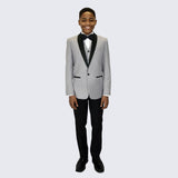 Boys Grey Tuxedo Slim Fit Shawl Lapel 5-Piece Set for Kids Teen Children - Wedding