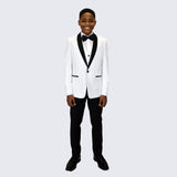 Boys White Tuxedo Slim Fit Shawl Lapel 5-Piece Set for Kids Teen Children - Wedding