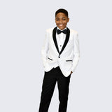 Boys White Tuxedo Slim Fit Shawl Lapel 5-Piece Set for Kids Teen Children - Wedding