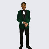 Boys Hunter Green Velvet Blazer Slim Fit for Kids Teen Children - Wedding