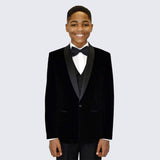 Boys Black Velvet Blazer Slim Fit for Kids Teen Children - Wedding