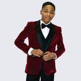 Boys Burgundy Velvet Blazer Slim Fit for Kids Teen Children - Wedding