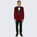 Boys Burgundy Velvet Blazer Slim Fit for Kids Teen Children - Wedding