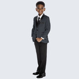 Boys Charcoal and Black Tuxedo Four Piece Set for Kids Teen Children - Wedding