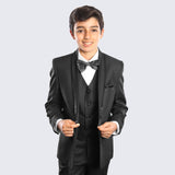 Boys Tuxedo Black Checkered Pattern 5-Piece Set for Kids Teen Children - Wedding