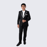 Boys Tuxedo Black with White Trim 4 -Piece Set for Kids Teen Children - Wedding