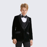 Boy's Tuxedo Black Velvet 5-Piece Set for Kids Teen Children - Wedding