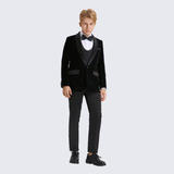 Boy's Tuxedo Black Velvet 5-Piece Set for Kids Teen Children - Wedding