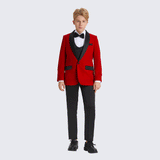 Boy's Tuxedo Red Velvet 5-Piece Set for Kids Teen Children - Wedding