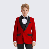 Boy's Tuxedo Red Velvet 5-Piece Set for Kids Teen Children - Wedding