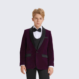 Boy's Tuxedo Purple Velvet 5-Piece Set for Kids Teen Children - Wedding