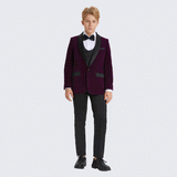 Boy's Tuxedo Purple Velvet 5-Piece Set for Kids Teen Children - Wedding