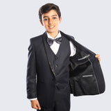 Boys Tuxedo Black Checkered Pattern 5-Piece Set for Kids Teen Children - Wedding