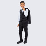 Boys Black Suit Slim Fit 5-Piece Set by Perry Ellis for Kids Teen Children - Wedding