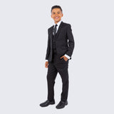 Boys Black Suit Slim Fit 5-Piece Set by Perry Ellis for Kids Teen Children - Wedding