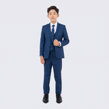 Boys Indigo Suit Slim Fit 5-Piece Set by Perry Ellis for Kids Teen Children - Wedding