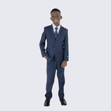 Boys Navy Blue Suit Slim Fit 5-Piece Set by Perry Ellis for Kids Teen Children - Wedding