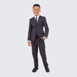 Boys Dark Gray Slim Fit Suit 5-Piece Set by Perry Ellis for Kids Teen Children - Wedding