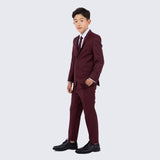 Boys Burgundy Slim Fit Suit 5-Piece Set by Perry Ellis for Kids Teen Children - Wedding