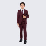 Boys Burgundy Slim Fit Suit 5-Piece Set by Perry Ellis for Kids Teen Children - Wedding