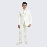 Boys Off White Suit Slim Fit 5-Piece Set by Perry Ellis for Kids Teen Children - Wedding