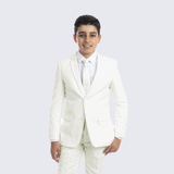 Boys Off White Suit Slim Fit 5-Piece Set by Perry Ellis for Kids Teen Children - Wedding