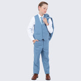 Boys Dusty Blue Suit Slim Fit 5-Piece Set by Perry Ellis for Kids Teen Children - Wedding