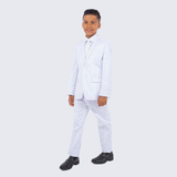 Boys White Suit Slim Fit 5-Piece Set by Perry Ellis for Kids Teen Children - Wedding