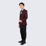 Boys Slim Fit Tuxedo Burgundy 5-Piece Set by Perry Ellis for Kids Teen Children - Wedding