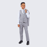 Boys Light Gray Suit Slim Fit 5-Piece Set by Perry Ellis for Kids Teen Children - Wedding