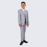 Boys Light Gray Suit Slim Fit 5-Piece Set by Perry Ellis for Kids Teen Children - Wedding