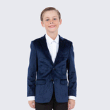 Boy's Navy Blue Velvet Tuxedo Jacket for Kids Teen Children - Wedding