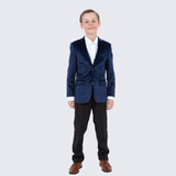 Boy's Navy Blue Velvet Tuxedo Jacket for Kids Teen Children - Wedding