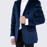 Boy's Navy Blue Velvet Tuxedo Jacket for Kids Teen Children - Wedding