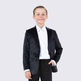 Boy's Black Velvet Tuxedo Jacket for Kids Teen Children - Wedding