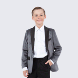 Boy's Grey Velvet Tuxedo Jacket for Kids Teen Children - Wedding